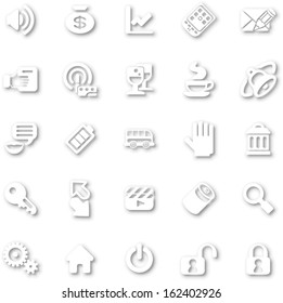 A white minimalist style cutout icon set with drop shadows for all your web and app needs