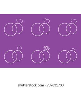 White minimalist thin line vector wedding rings signs