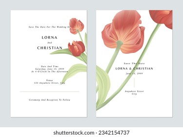 White minimalist tulip flowers wedding invitation