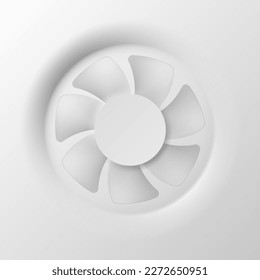 White minimalistic air cooling fan neumorphism style. Air care, ventilation and conditioning background. Computer cooling fan. Vector illustration.