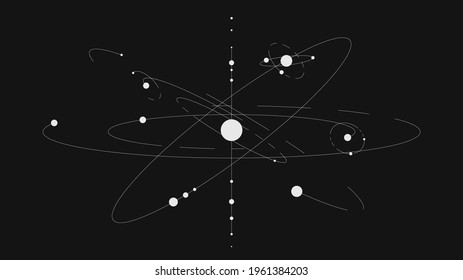 White minimalistic solar system with lines on black background