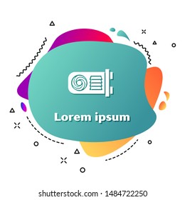 White Mining farm icon isolated on white background. Cryptocurrency mining, blockchain technology, bitcoin, digital money market, wallet. Abstract banner with liquid shapes. Vector Illustration