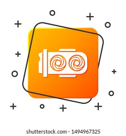 White Mining farm icon isolated on white background. Cryptocurrency mining, blockchain technology, digital money market, cryptocoin wallet. Orange square button. Vector Illustration