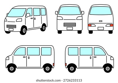 Minivan branca (frontal, traseira, lateral)