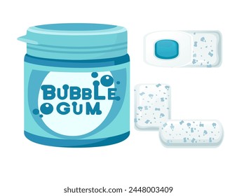 White mint chewing bubble gum with dots in plastic jar vector illustration isolated on white background