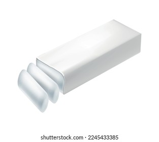White mint chewing gum pads in black packaging realistic vector illustration