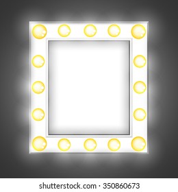 White mirror. Dressing room. Light bulbs. Illumination. Vector.