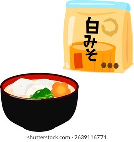 White miso in a bag and white miso soup