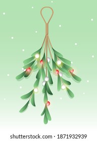 White mistletoe bunch with red berry isolated on green background 
