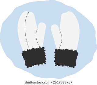 White mittens with Black Fur and decorative stitch Top and Back View Sticker Icon Logo Design idea