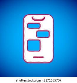 White Mobile 24 hours support icon isolated on blue background. All-day customer support call-center. Full time call services.  Vector