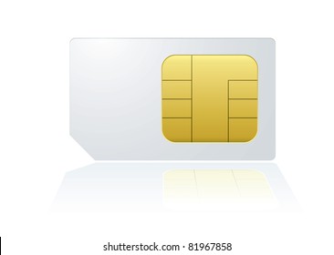 White mobile cell phone sim card with reflection in background