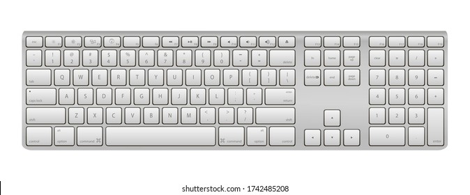 White mobile computer keyboard, keypad. Template of the portable keyboard. Magic Keyboard vector top view