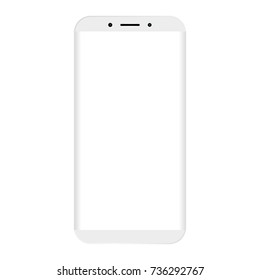 White mobile phone with big empty white screen.  White Mobile phone simple design vector eps10. White smartphone with screen. Smartphone front view with empty screen