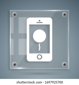 White Mobile phone with birthday message icon isolated on grey background. Square glass panels. Vector Illustration