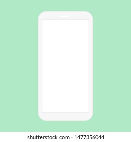 white mobile phone with blank white screen isolated on green background. vector illustration 