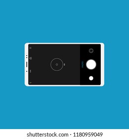 White mobile phone with blue background. Camera. Vector flat design