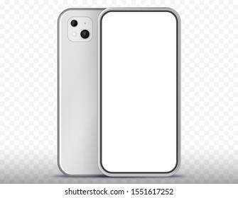 White Mobile Phone Front and Back View Vector Illustration With Transparent Screen svg