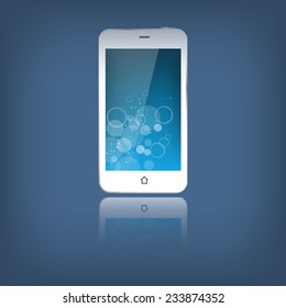 White mobile phone isolated on a blue background/vector telecommunication concept
