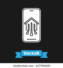 White Mobile phone with smart home icon isolated on black background. Remote control.  Vector Illustration