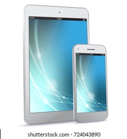 White Mobile Phone and Tablet Computer Vector illustration With Blue Technology Screen.
