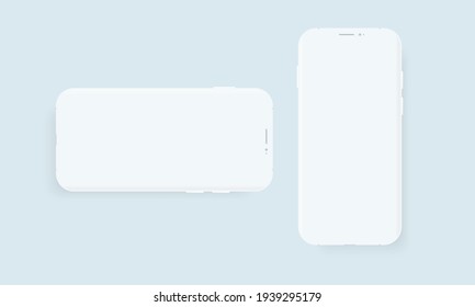 Weiße Handy-Vorlagen mit leerem Bildschirm für Design-App. Aufsetzen von vertikalem und horizon-tonisiertem Vektortelefon.
