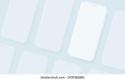 Plantillas blancas de teléfonos móviles con pantalla en blanco para la aplicación de diseño. Cama del smartphone vectorial de arcilla.