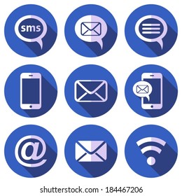 White mobile sms and mail icons flat design