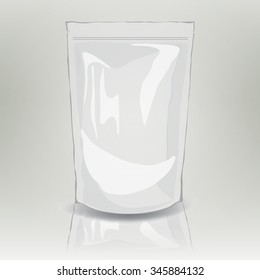 White Mock Up Blank Foil Food Or Drink Doypack. Packaging Plastic Pack. White Mock Up Bag for  Food Or Drink. White Realistic Plastic Pouch Template