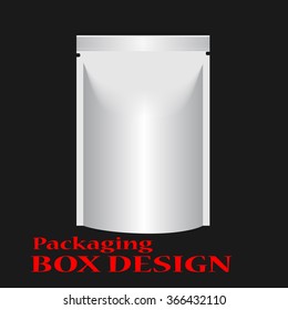 White Mock Up Blank Foil Food Or Drink Doypack Bag Packaging. For Your Design. Vector EPS10