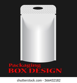 White Mock Up Blank Foil Food Or Drink Doypack Bag Packaging. For Your Design. Vector EPS10
