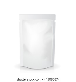 White mock up blank foil food or drink doypack bag packaging. pack template