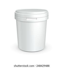 White Mock Up Bucket Tub Food Plastic Container For Dessert, Yogurt, Ice Cream, Sour Cream Or Snack. Ready For Your Design. Product Packing Vector EPS10 