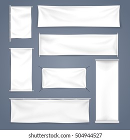 White mock up textile and roll up banner with folds, Vector Illustration