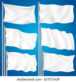 White mock up textile waving empty flag isolated vector illustration
