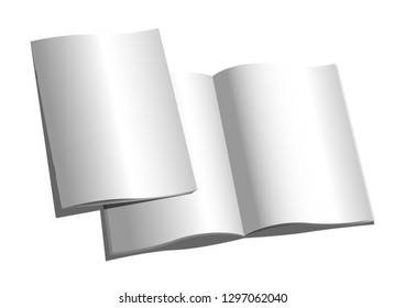White Mockap Blank Brochure, magazine a4 format, top view, open and closed isolated realistic vector illustration