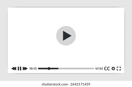 White Mockup of Media Player. Realistic smart tv Interface isolated. Web and social video template design. Light theme. Film Screen, display. Playback software design in flat style