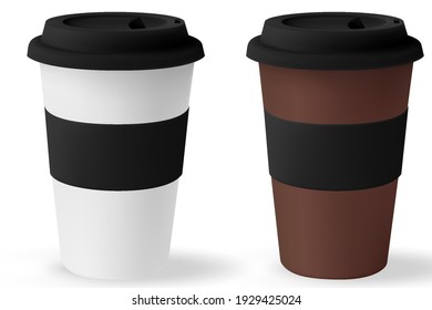White mockup paper cup for hot coffee with black lid isolated on white background. Takeaway blank small tea cup for your design text or banner of brand.