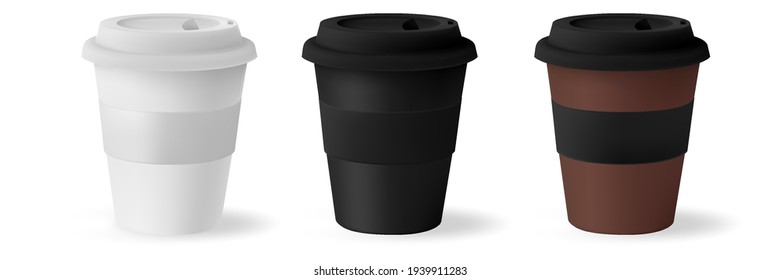 White mockup paper cup for hot coffee with black lid isolated on white background. Takeaway blank small tea cup for your design text or banner of brand.