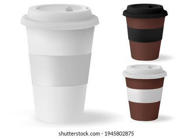 White mockup paper cup for hot coffee with black lid isolated on white background. Takeaway blank small tea cup for your design text or banner of brand.