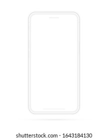Teléfono inteligente de maquillaje blanco con pantalla blanca en blanco. Traducción de smartphone sin trampas. Maqueta telefónica. Pantalla en blanco para demostración de UI/UX, aplicación móvil, sitio web, juego, presentación o aplicación visual