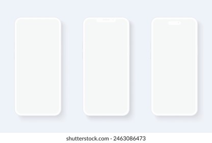 White mockup smartphone set with blank screen
