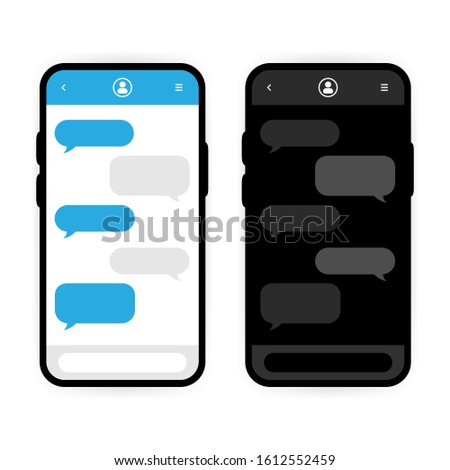 White mode and dark mode in regular correspondence on white background. Two phones to compare. Operating System.