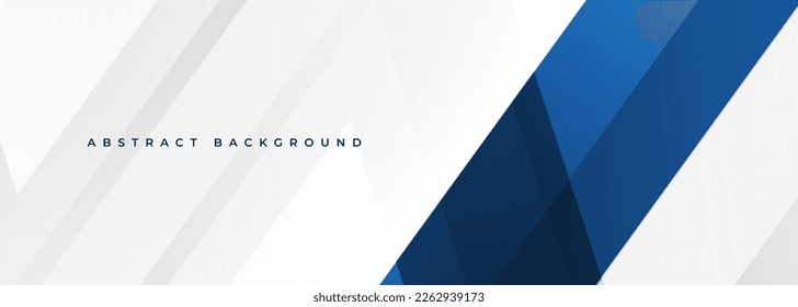 White modern abstract wide banner with blue line and geometric shapes. White and blue abstract background. Vector illustration