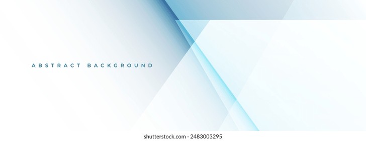 White modern abstract wide banner with blue line and geometric shapes. White and light blue abstract background. Vector illustration