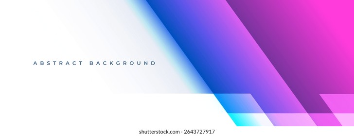 White modern abstract wide banner with geometric shapes. Blue, pink and white abstract background. Vector illustration