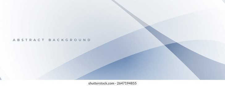 White modern abstract wide banner with circles and curves. Soft blue light abstract geometric background. Vector illustration