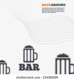 White modern background. Bar or Pub sign icon. Glass of beer symbol. Alcohol drink symbol. Outline signs with curved lines. Vector