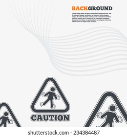 White modern background. Caution wet floor sign icon. Human falling triangle symbol. Outline signs with curved lines. Vector