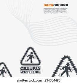 White modern background. Caution wet floor sign icon. Human falling triangle symbol. Outline signs with curved lines. Vector
